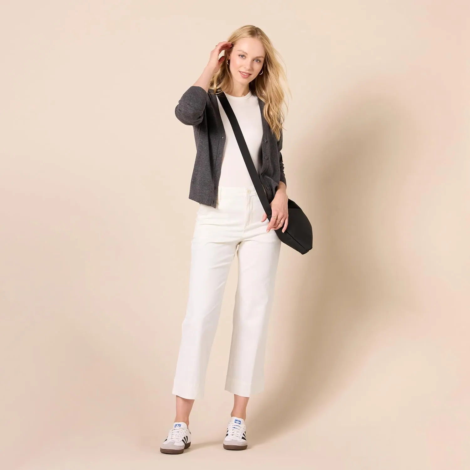 Amazon Essentials Women's High-Rise Slim-Fit Ankle-Length Wide-Leg Khaki Pant