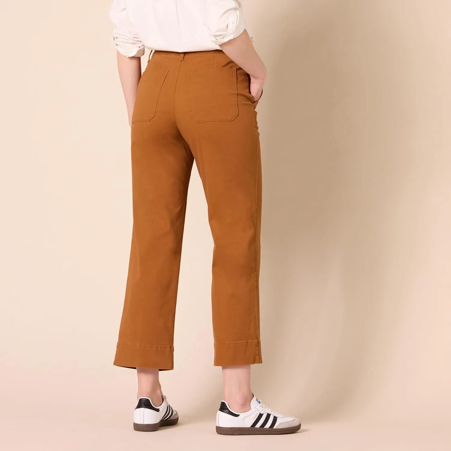 Amazon Essentials Women's High-Rise Slim-Fit Ankle-Length Wide-Leg Khaki Pant