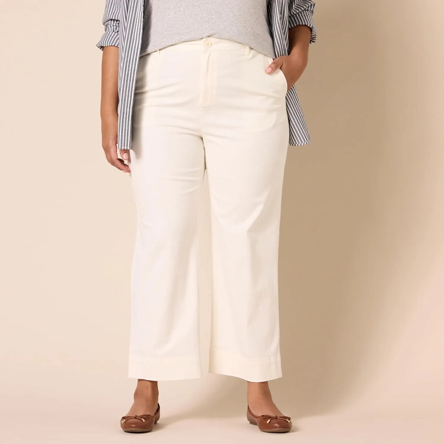 Amazon Essentials Women's High-Rise Slim-Fit Ankle-Length Wide-Leg Khaki Pant