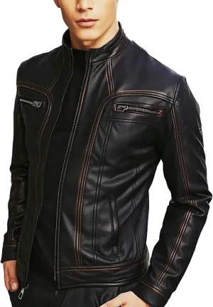 Black Leather Jacket Men - Black Real Lambskin Mens Motorcycle Jacket
