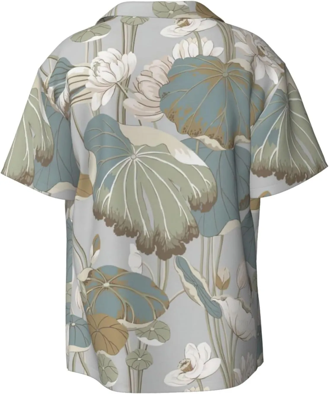 Black Lily Pads Print Men's Fashionable Cuban Collar Shirts for Tropical Parties and Casual Occasions