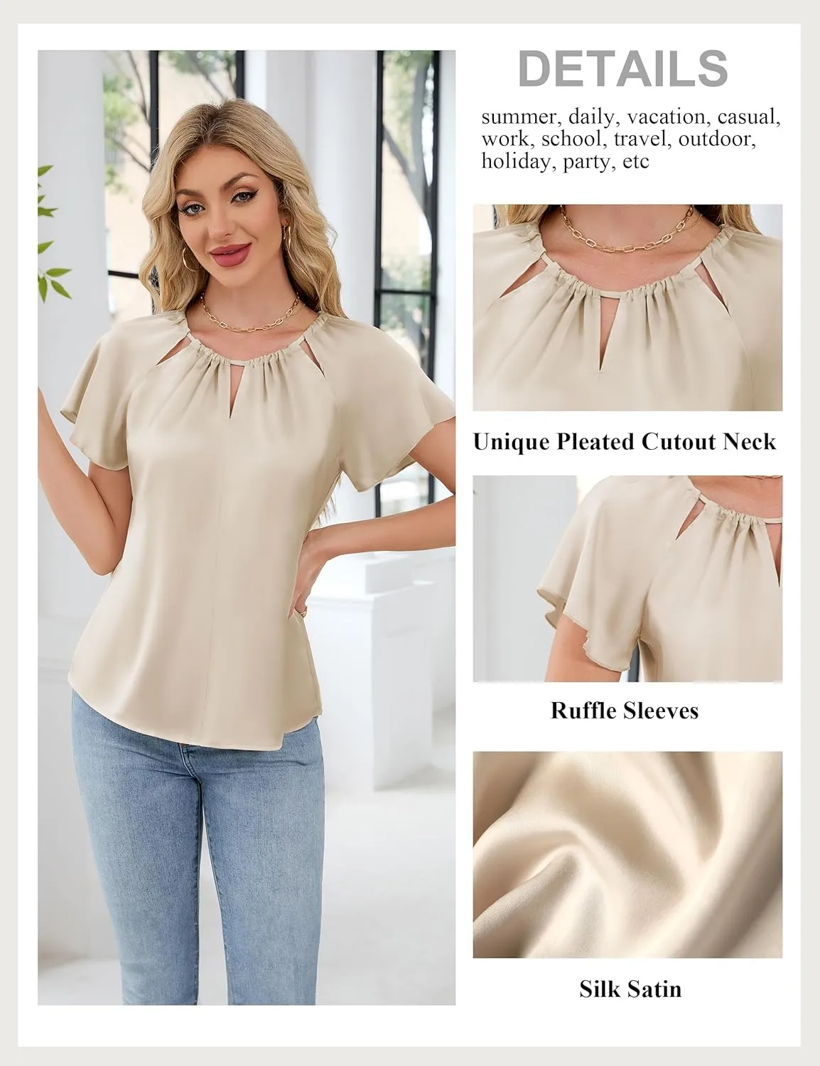 Blooming Jelly Womens Business Casual Outfits Trendy Summer Tops 2025 Satin Work Blouses Dressy Short Sleeve Shirts