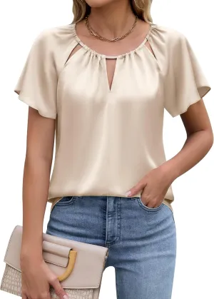 Blooming Jelly Womens Business Casual Outfits Trendy Summer Tops 2025 Satin Work Blouses Dressy Short Sleeve Shirts