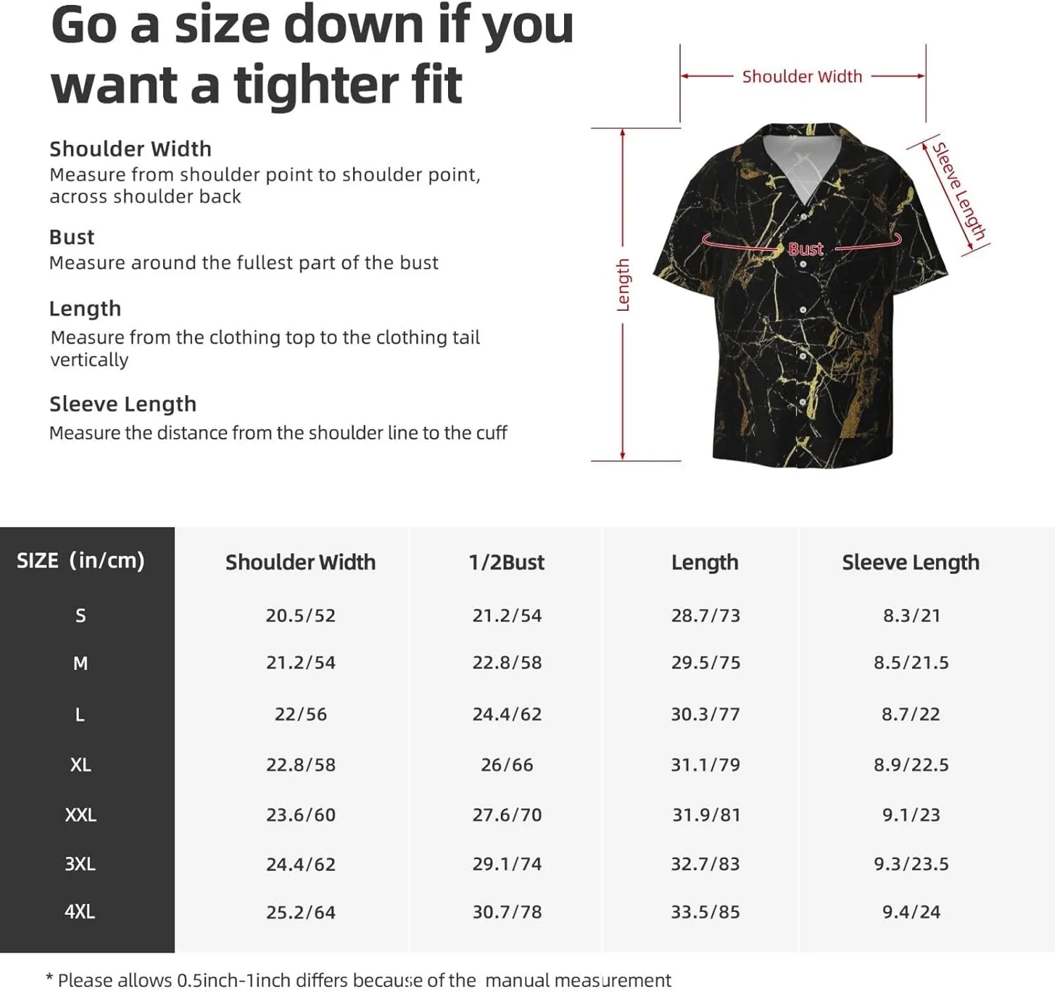 BREAUX Black Gold Marble Print Men's Fashionable Cuban Collar Shirts for Tropical Parties and Casual Occasions