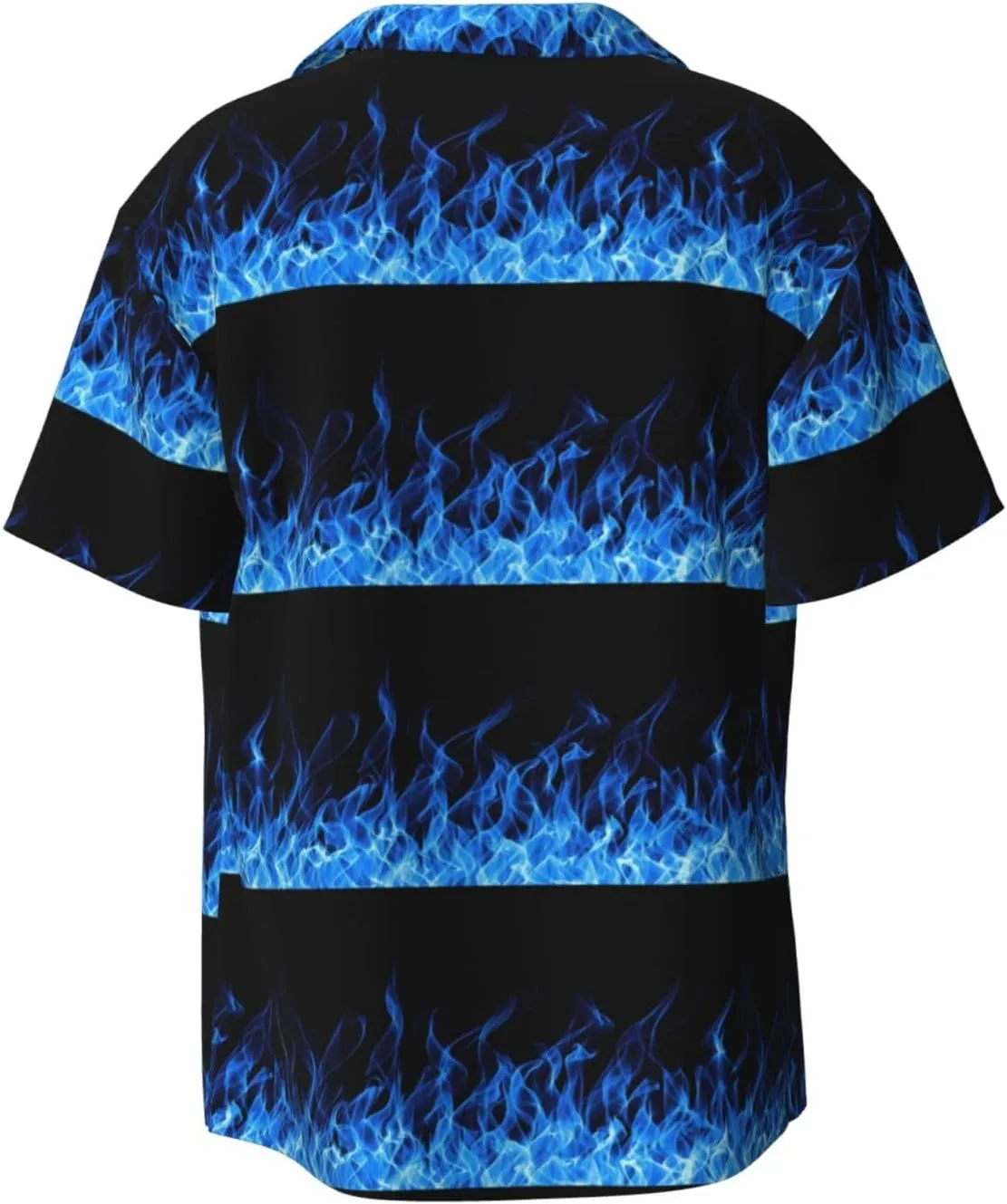 BREAUX Blue Flame Print Men's Fashionable Cuban Collar Shirts for Tropical Parties and Casual Occasions