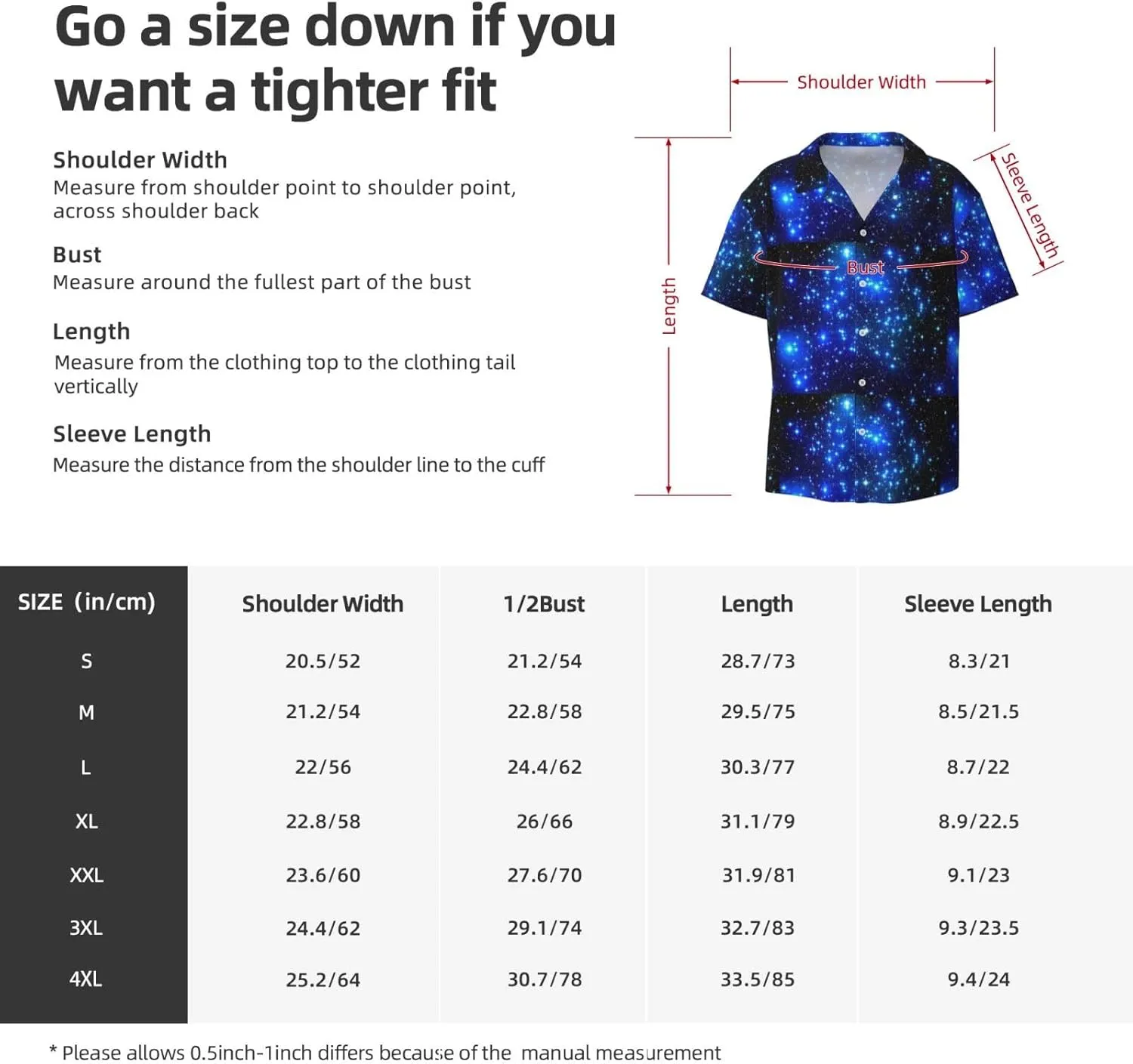 BREAUX Blue Shining Stars Print Men's Fashionable Cuban Collar Shirts for Tropical Parties and Casual Occasions