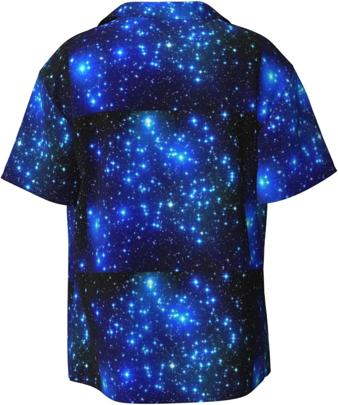 BREAUX Blue Shining Stars Print Men's Fashionable Cuban Collar Shirts for Tropical Parties and Casual Occasions