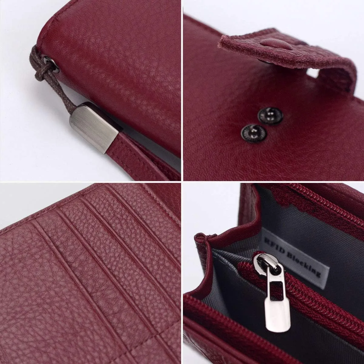 Bveyzi Women's Big Fat Rfid Leather Wristlet Wallet Organizer Large Phone Checkbook Holder with Zipper Pocket (Wine Red)