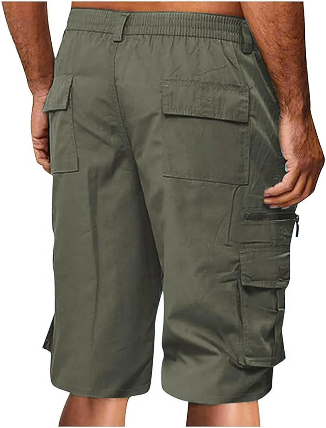 Cargo Shorts for Men Big and Tall Casual Summer Hiking Pants Elastic Waist Knee Length Bermuda Shorts with Pockets