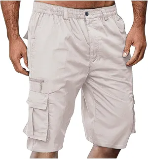 Cargo Shorts for Men Big and Tall Casual Summer Hiking Pants Elastic Waist Knee Length Bermuda Shorts with Pockets