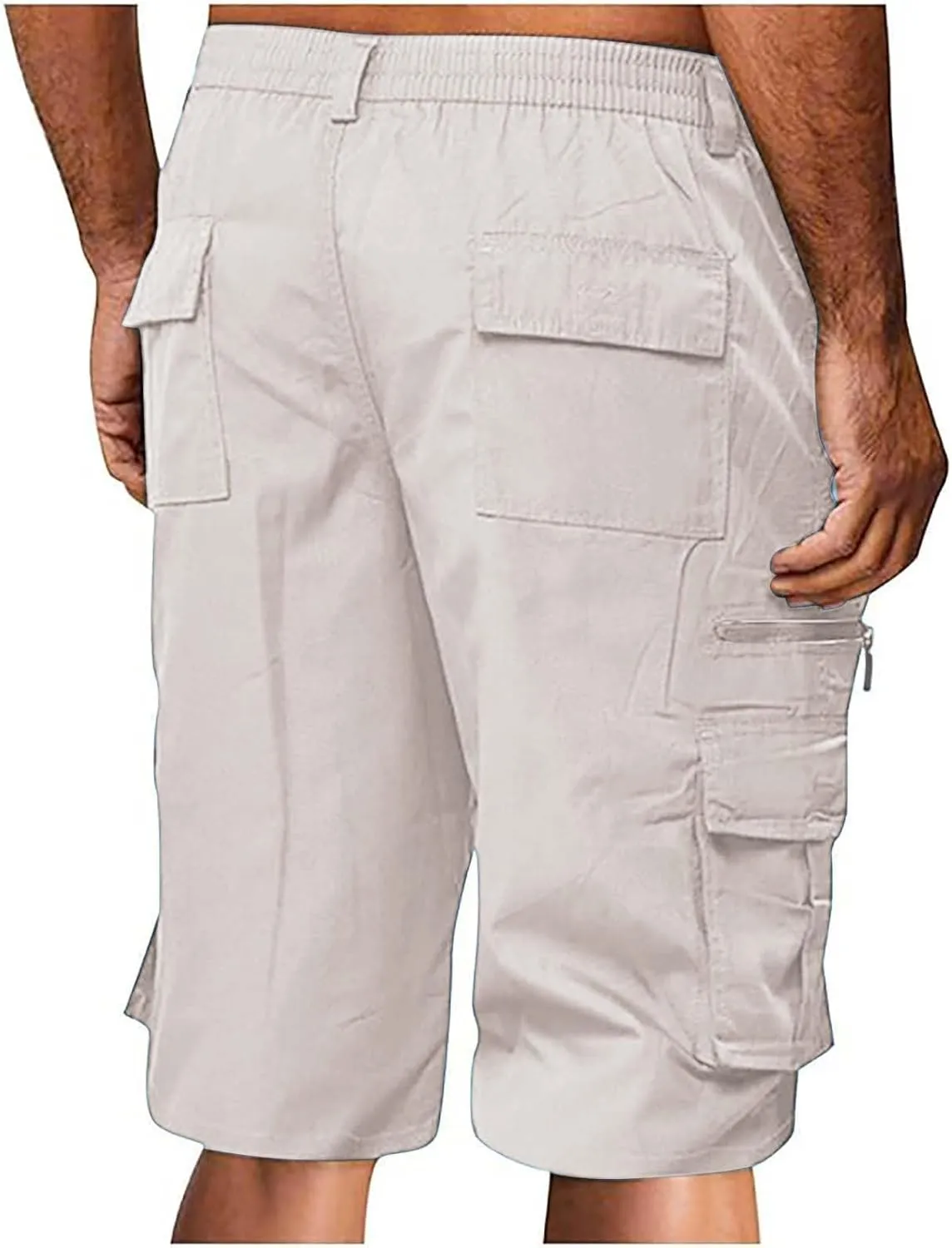 Cargo Shorts for Men Big and Tall Casual Summer Hiking Pants Elastic Waist Knee Length Bermuda Shorts with Pockets
