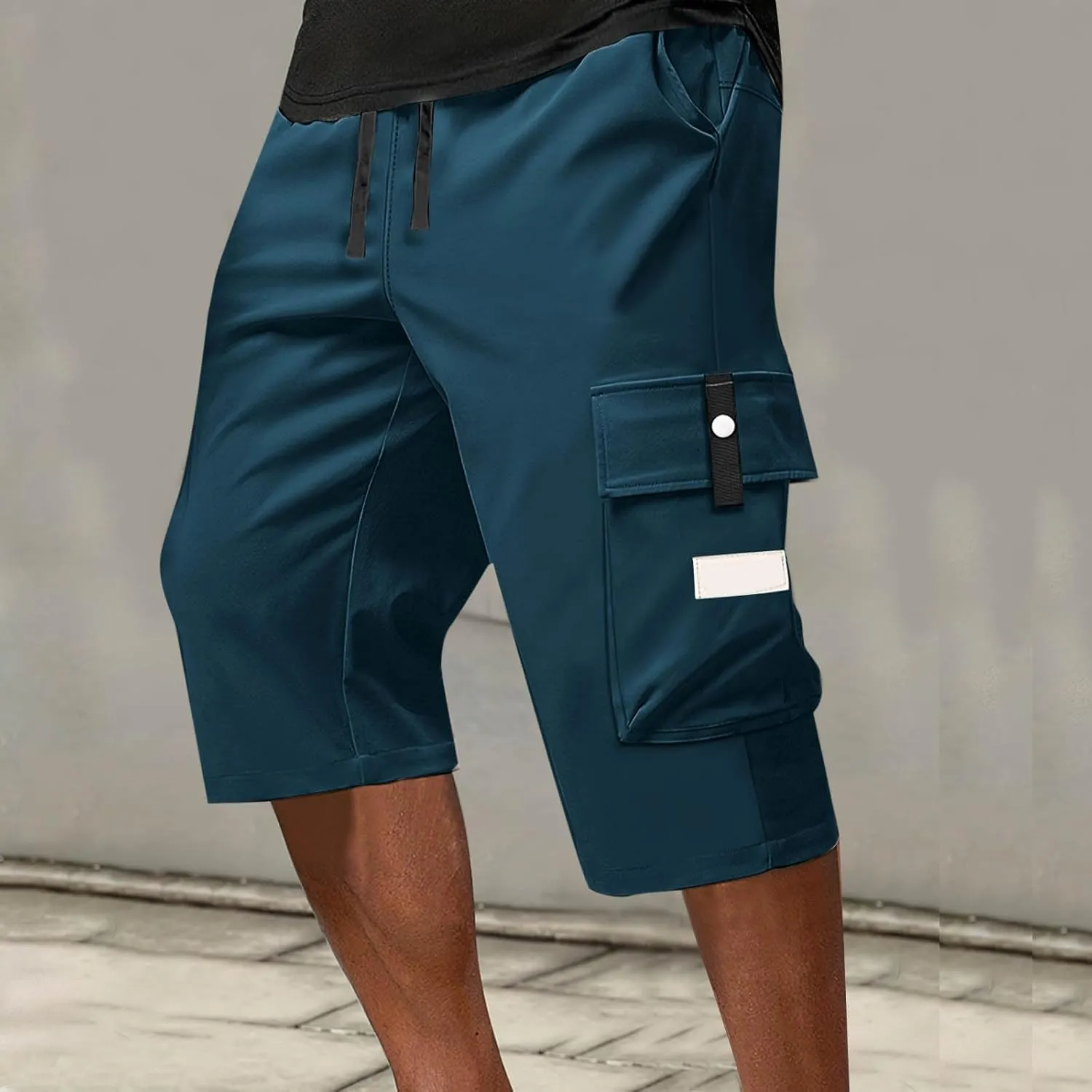 Cargo Shorts for Men Tie Knot Multi-Pockets Straight Leg Casual Shorts Outdoor Hiking Workout Jogging Pants for Summer