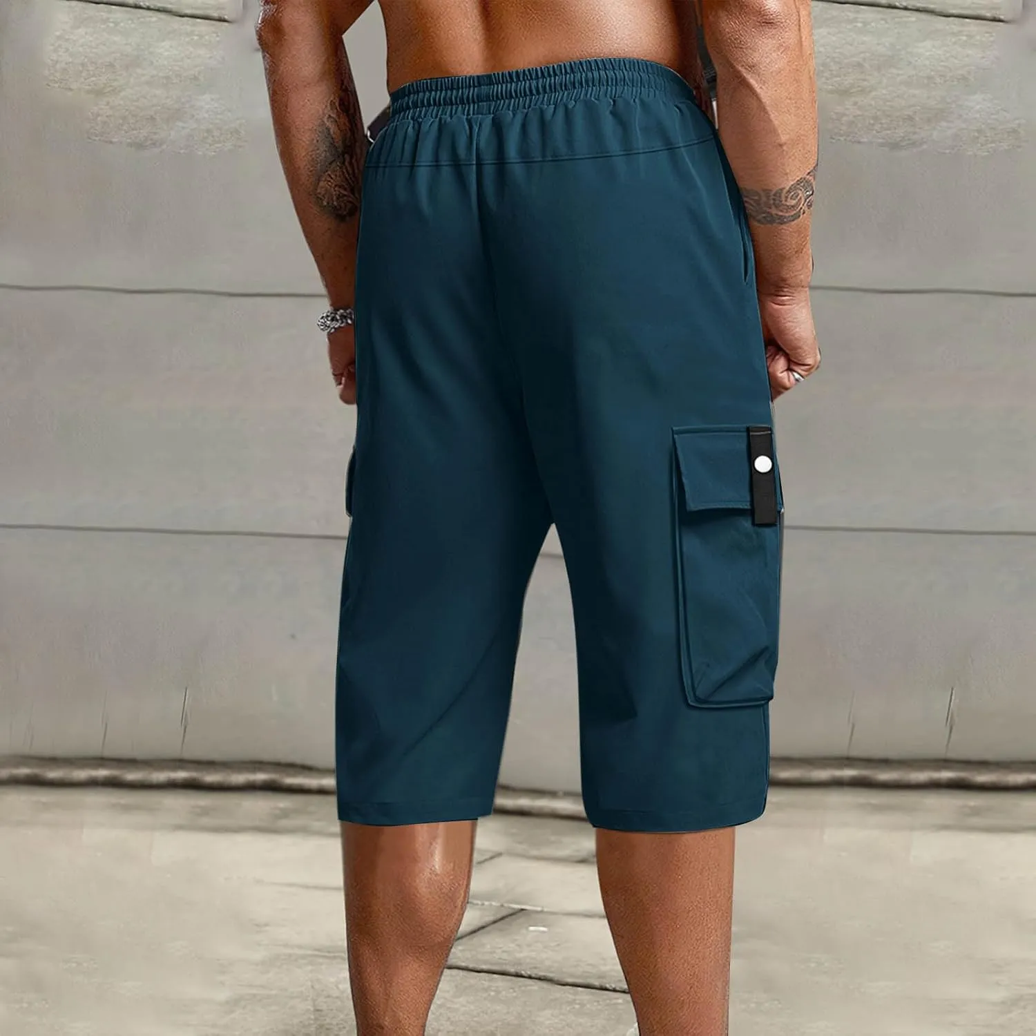 Cargo Shorts for Men Tie Knot Multi-Pockets Straight Leg Casual Shorts Outdoor Hiking Workout Jogging Pants for Summer