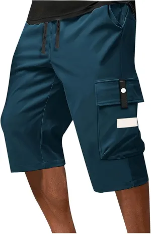 Cargo Shorts for Men Tie Knot Multi-Pockets Straight Leg Casual Shorts Outdoor Hiking Workout Jogging Pants for Summer