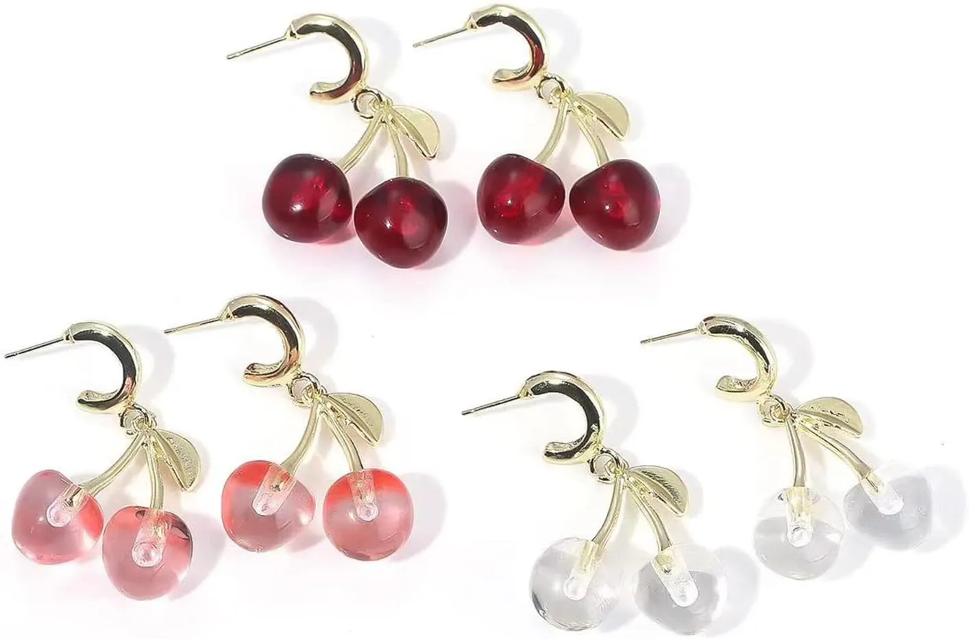 Cherry Earrings For Women 18k Gold Plated Fruit Charm Leaf Red Funny Drop Dangle Hoop Earrings jewelry Gift
