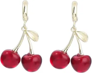 Cherry Earrings For Women 18k Gold Plated Fruit Charm Leaf Red Funny Drop Dangle Hoop Earrings jewelry Gift