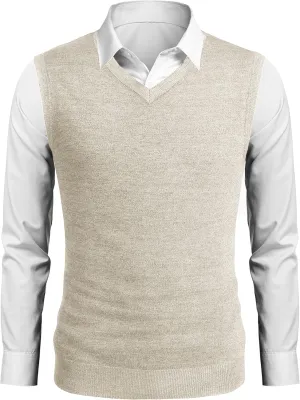COOFANDY Men's Sleeveless Sweater Vest Lightweight V-Neck Cotton Vest Pullover