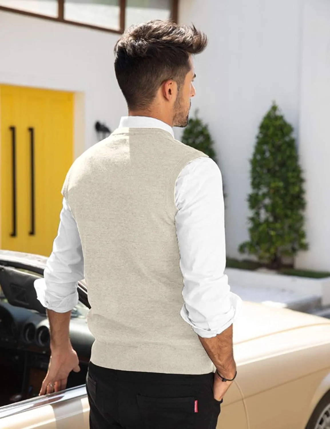 COOFANDY Men's Sleeveless Sweater Vest Lightweight V-Neck Cotton Vest Pullover