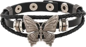 Cuff Bracelet for Women Trendy Pop Punk Grunge Retro Butterfly Faux Leather Rivet Silver Black Chocker Set Adjustable