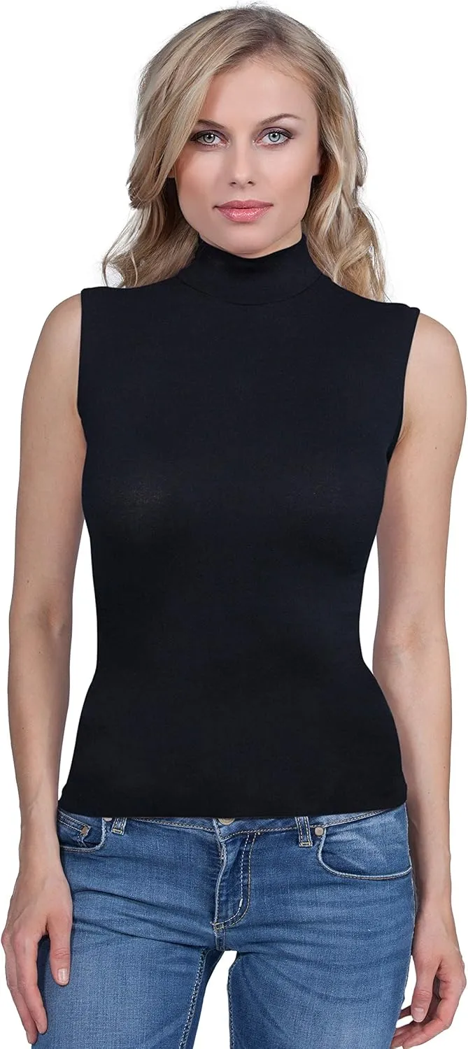 free spirit Basic Cotton Premium Quality Cotton Women's Turtleneck Sleeveless Top. Proudly Made in Italy.