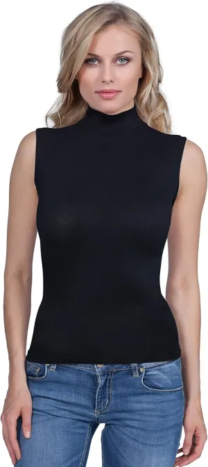 free spirit Basic Cotton Premium Quality Cotton Women's Turtleneck Sleeveless Top. Proudly Made in Italy.