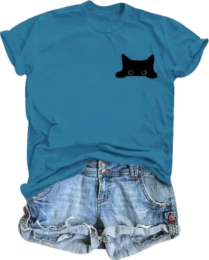 Funny Women's Cat Mom Gift Shirt - Cute Black Cat Graphic Tee