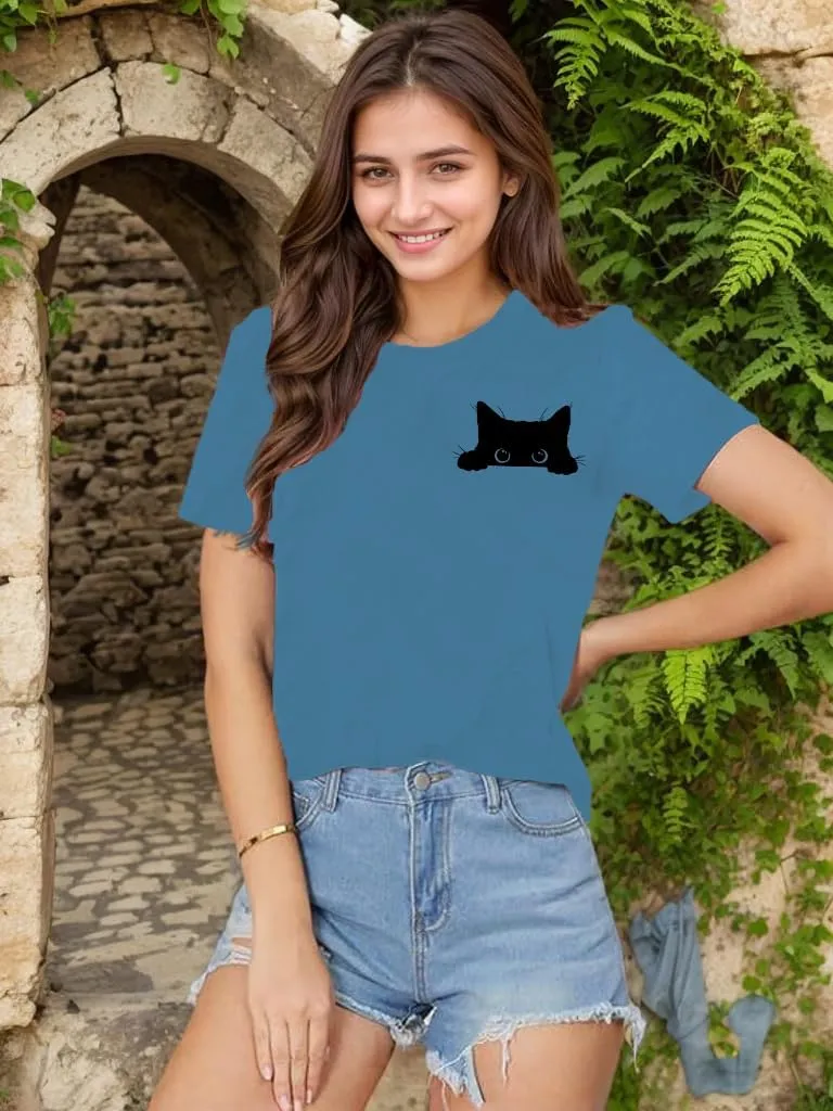 Funny Women's Cat Mom Gift Shirt - Cute Black Cat Graphic Tee