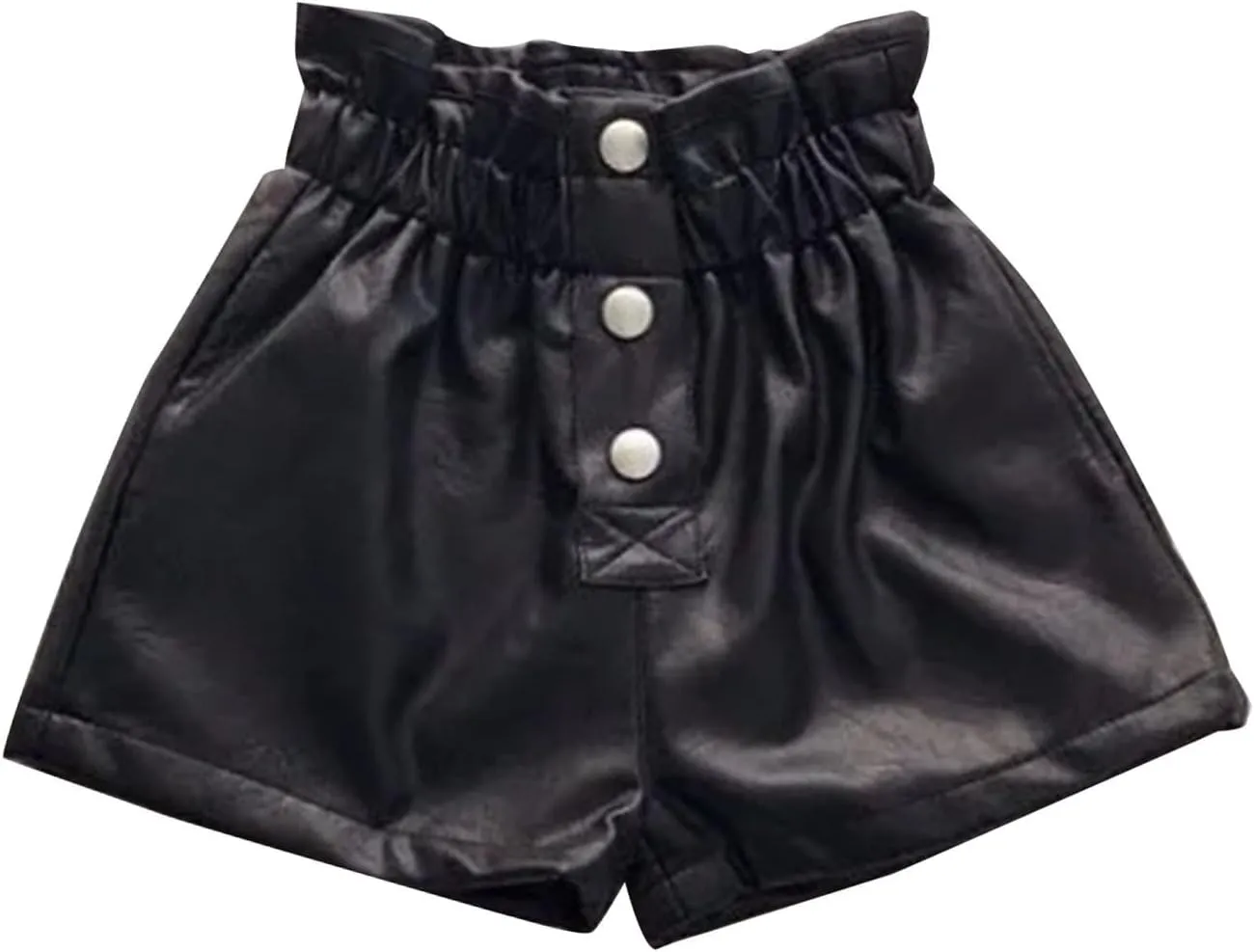 Girls Paperbag Shorts Toddler Loose Fit High Waist Pu Leather Button Front Wide Leg Pure Color Casual