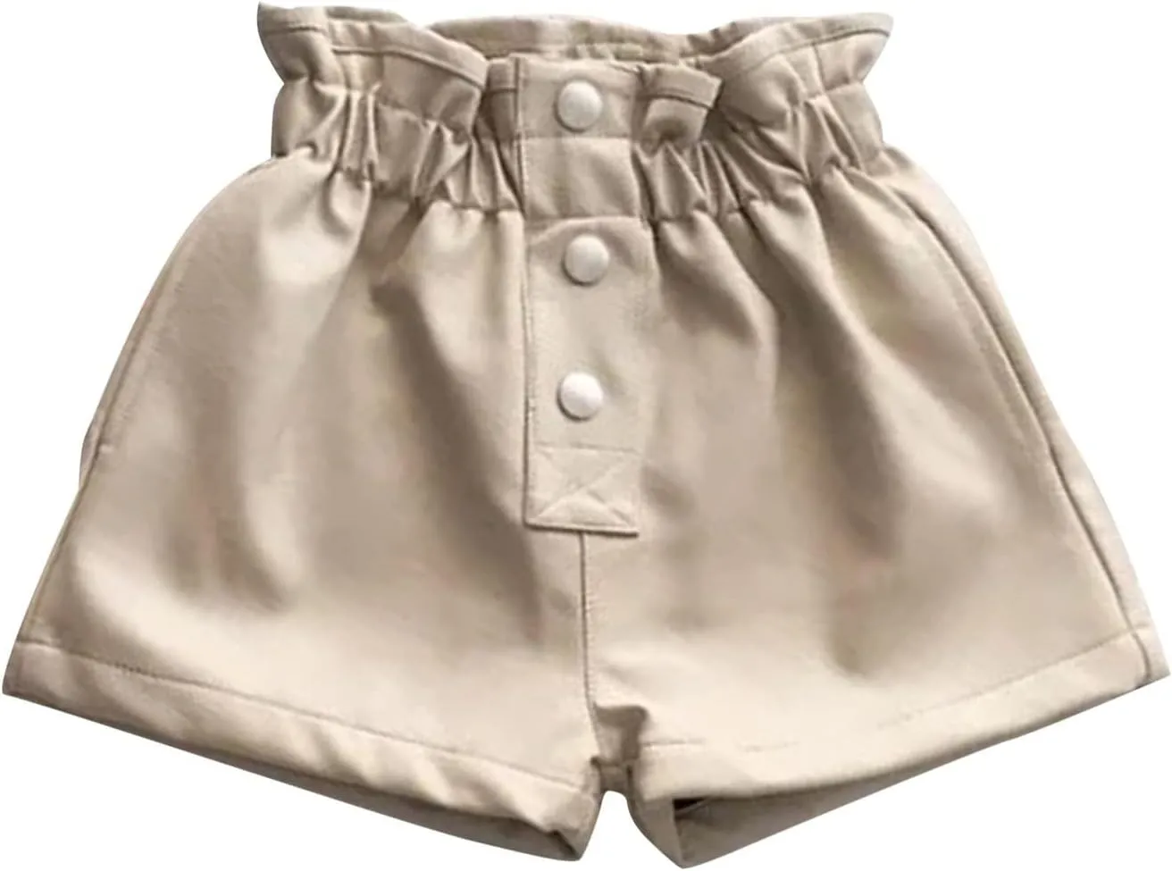 Girls Paperbag Shorts Toddler Loose Fit High Waist Pu Leather Button Front Wide Leg Pure Color Casual