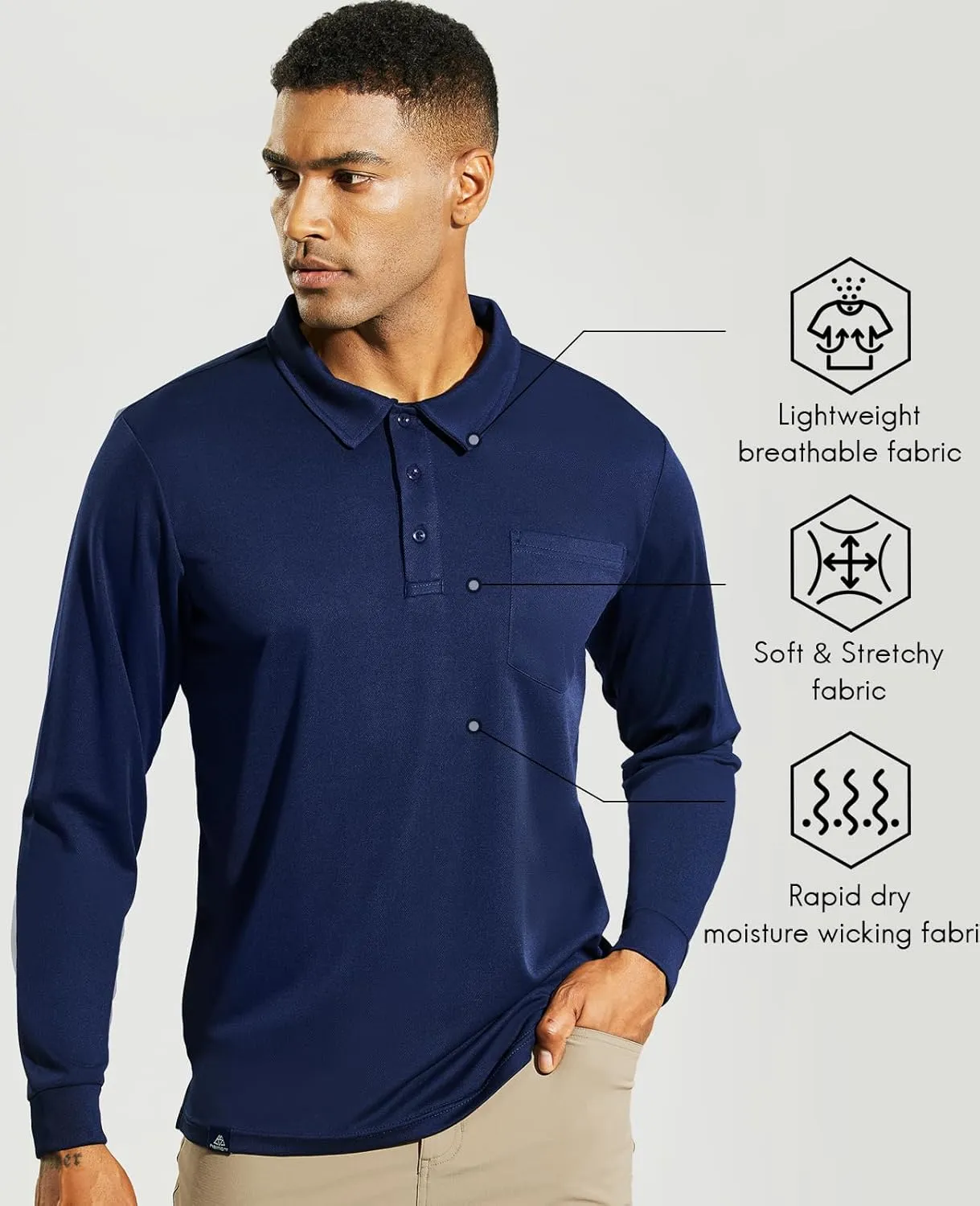 Haimont Men's Polo Shirts Golf Long Sleeve Lightweight Polyester Collared Tshirt Moisture Wicking Regular Fit