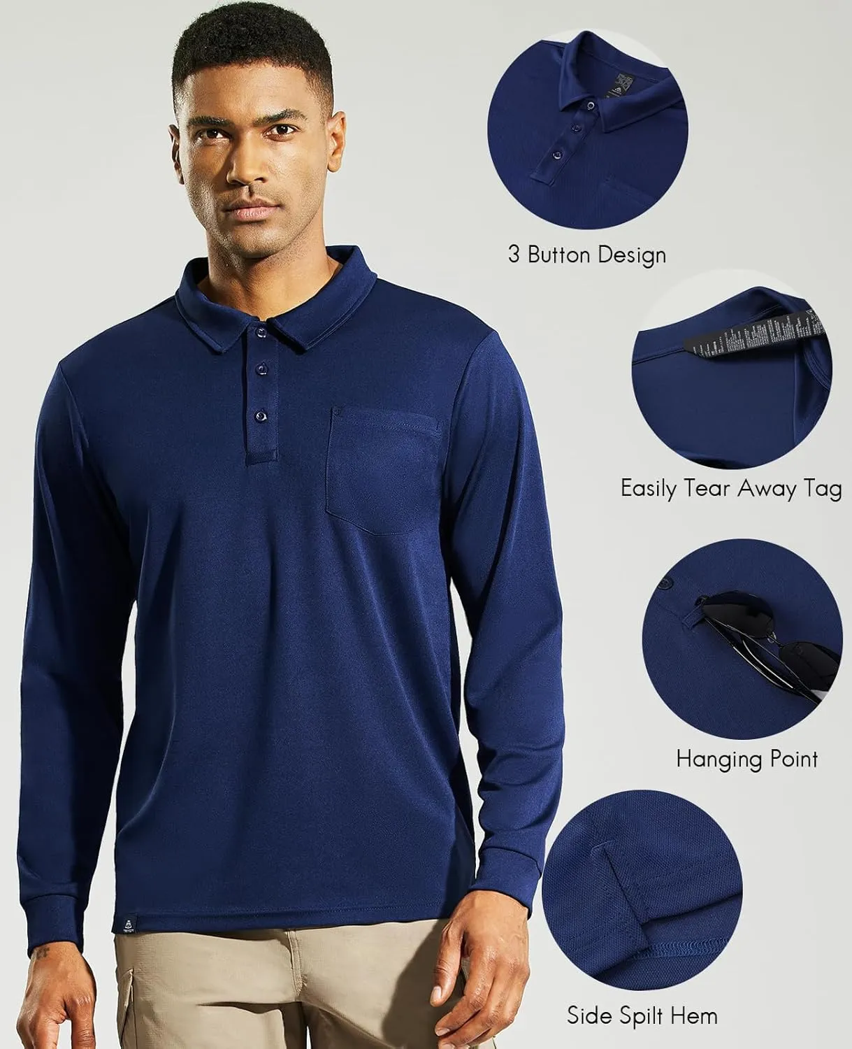Haimont Men's Polo Shirts Golf Long Sleeve Lightweight Polyester Collared Tshirt Moisture Wicking Regular Fit