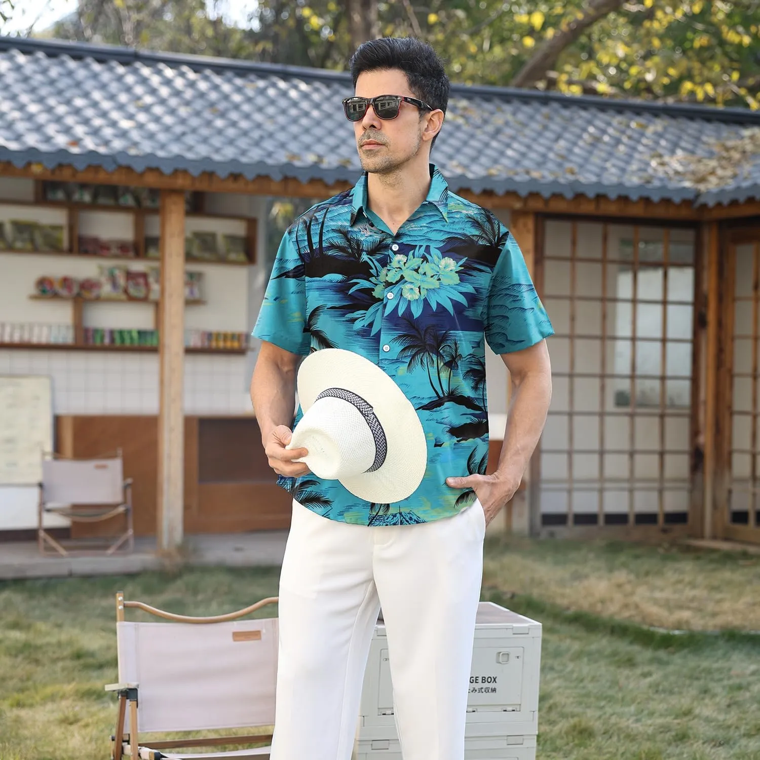 Hawaiian Shirt for Men Sleeves Printed Casual Button Down Summer Beach Dress Shirts