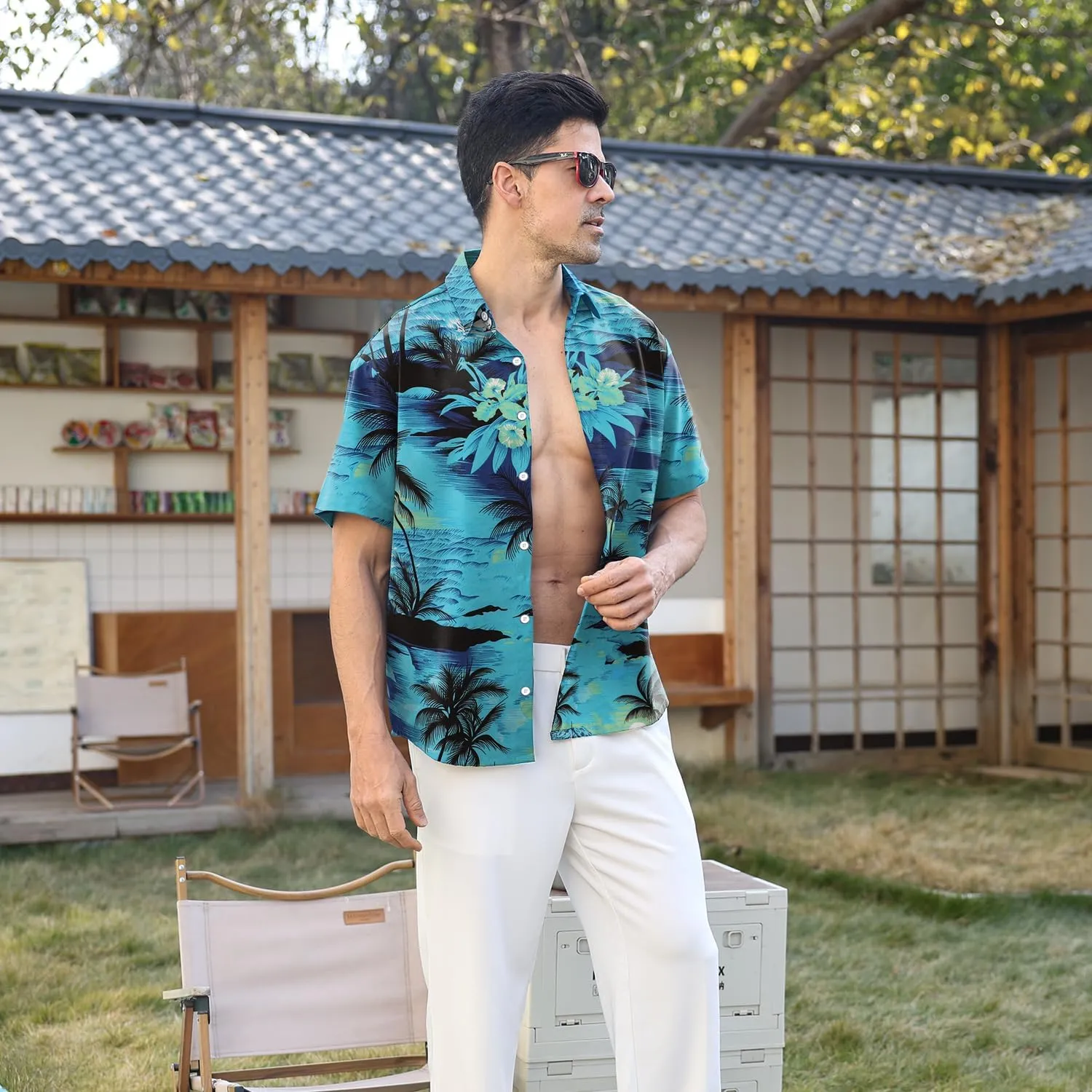 Hawaiian Shirt for Men Sleeves Printed Casual Button Down Summer Beach Dress Shirts