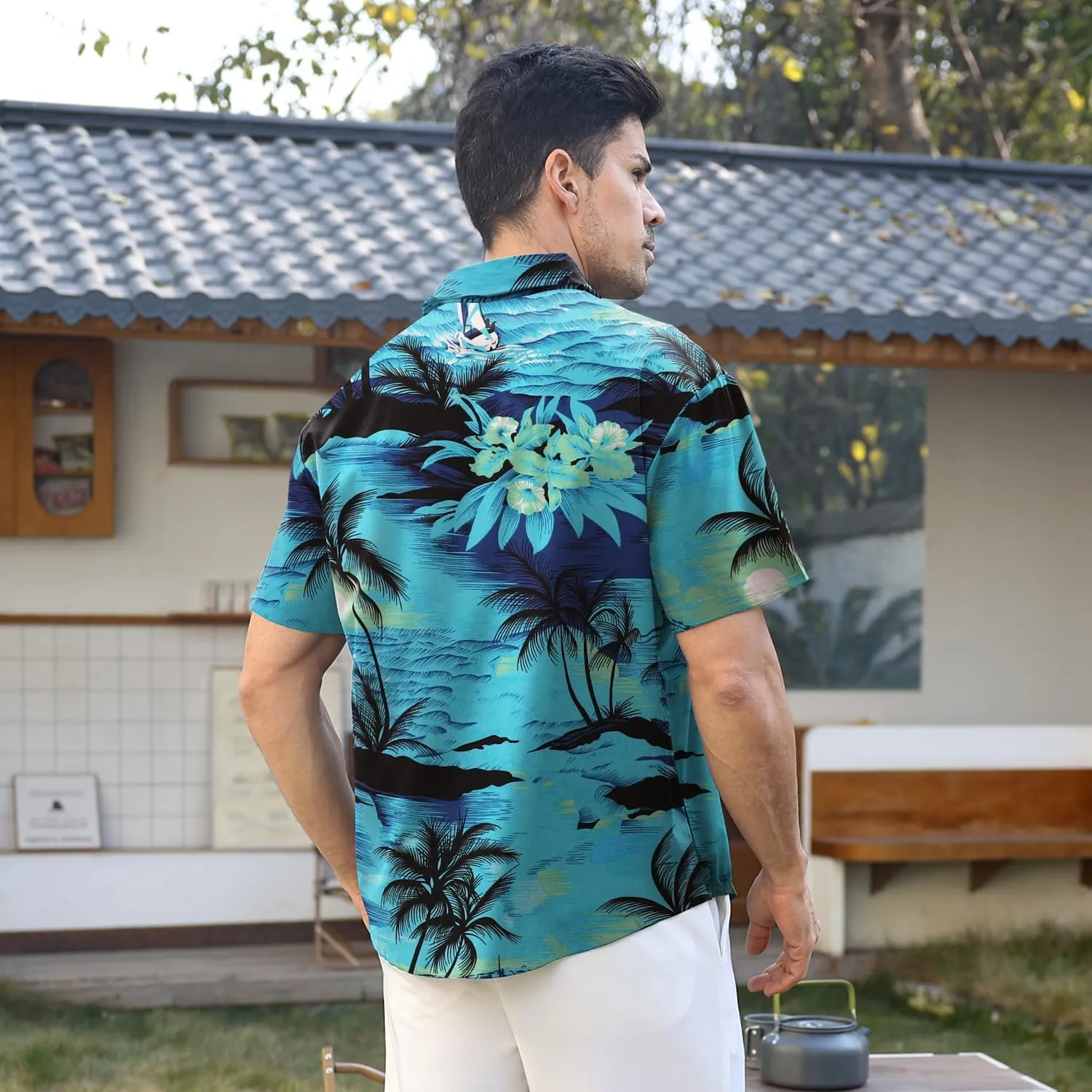 Hawaiian Shirt for Men Sleeves Printed Casual Button Down Summer Beach Dress Shirts