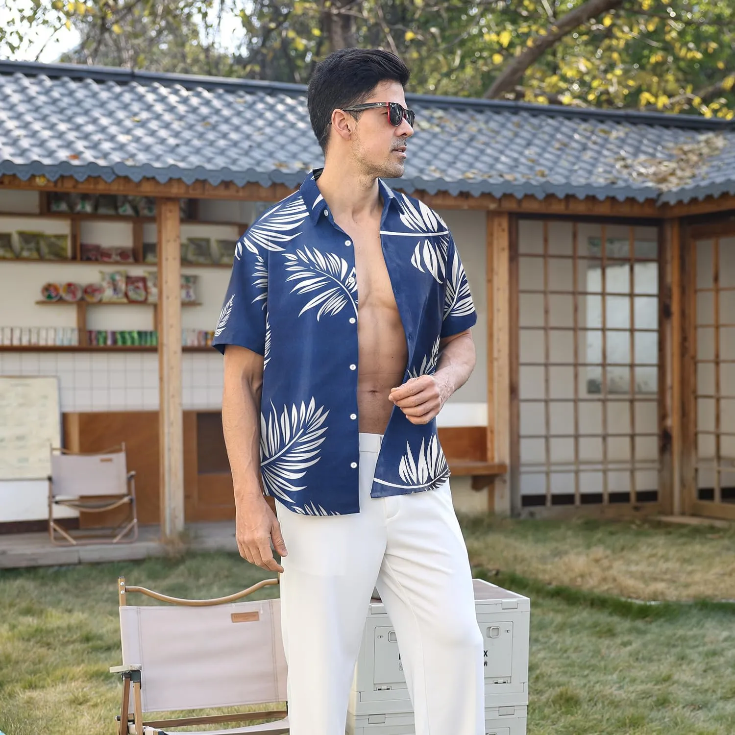 Hawaiian Shirt for Men Sleeves Printed Casual Button Down Summer Beach Dress Shirts