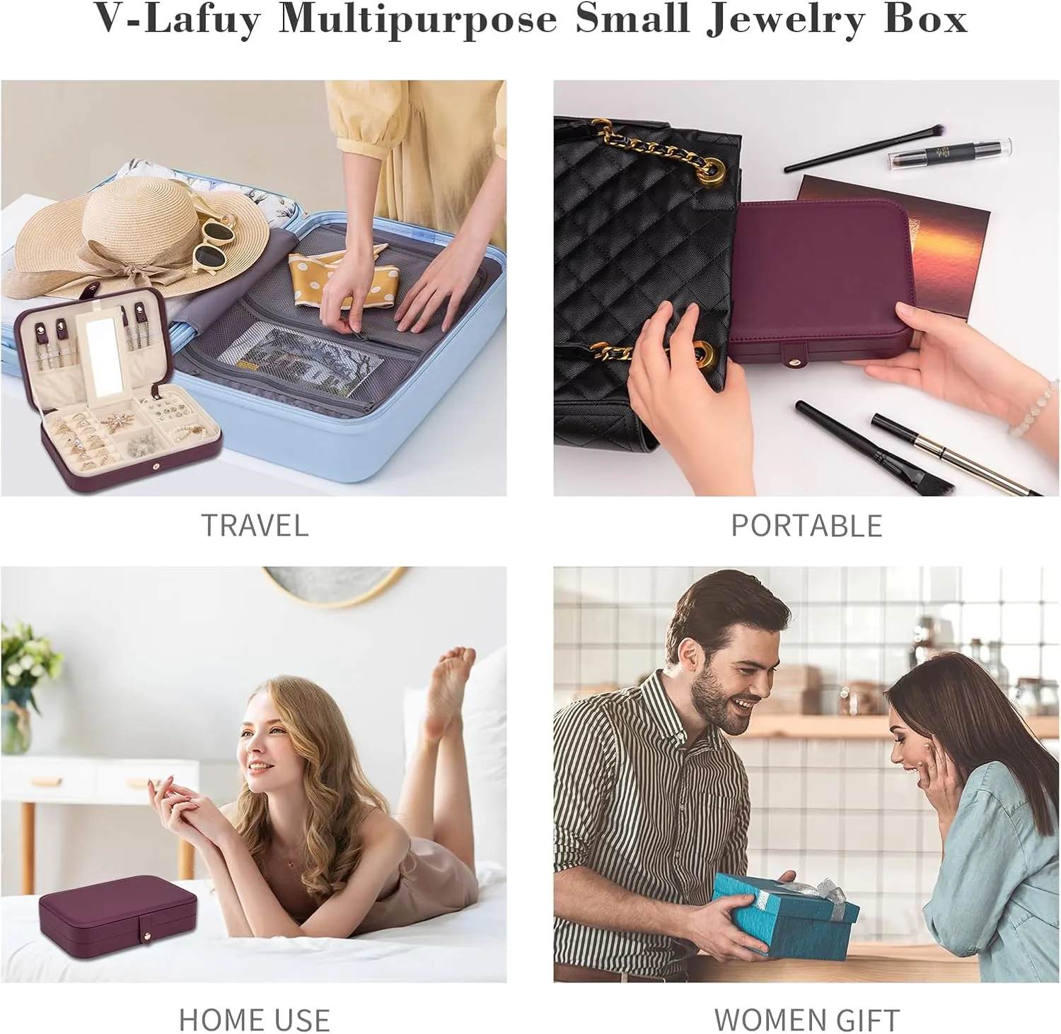 Jewelry Organizer - Portable Travel Jewelry Box with Mirror, Small PU Leather Jewelry Case for Women, Burgundy Red