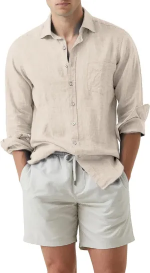 JMIERR Mens Cotton Linen Casual Stylish Button Down Shirt Long Sleeve Dress Shirts