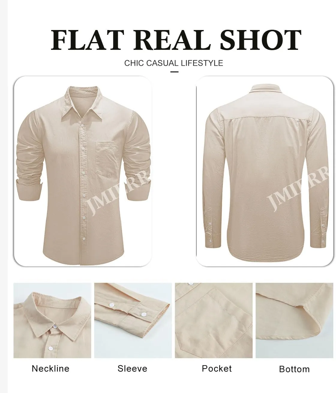 JMIERR Mens Cotton Linen Casual Stylish Button Down Shirt Long Sleeve Dress Shirts