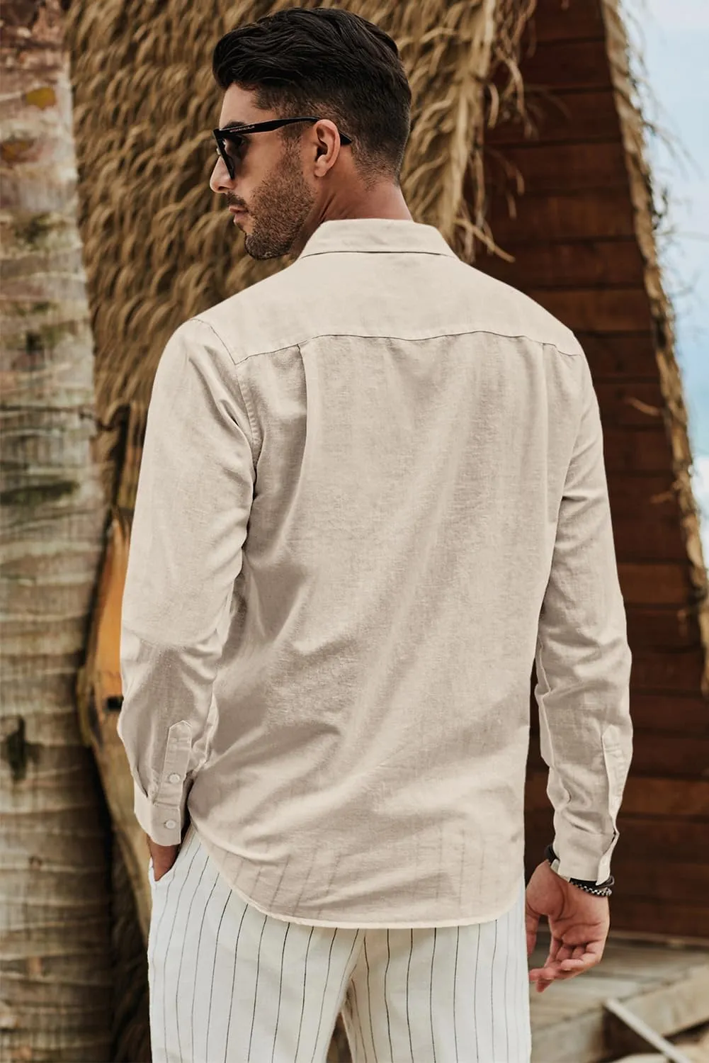 JMIERR Mens Cotton Linen Casual Stylish Button Down Shirt Long Sleeve Dress Shirts