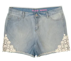 [Kids] Girls Short - Place - Blue Jeans with White Flowers