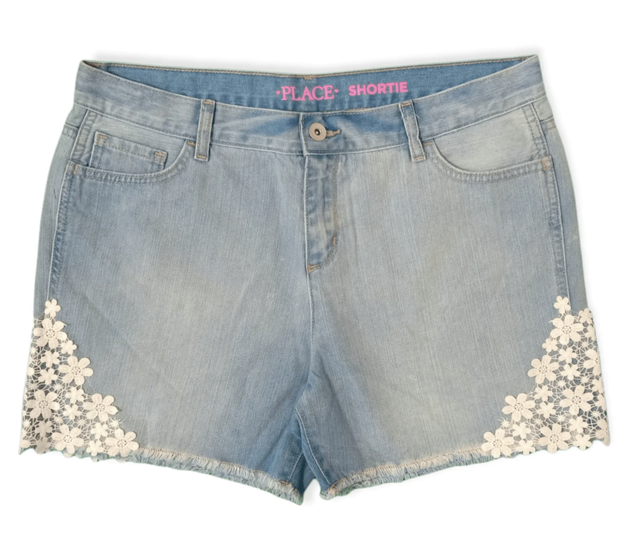 [Kids] Girls Short - Place - Blue Jeans with White Flowers