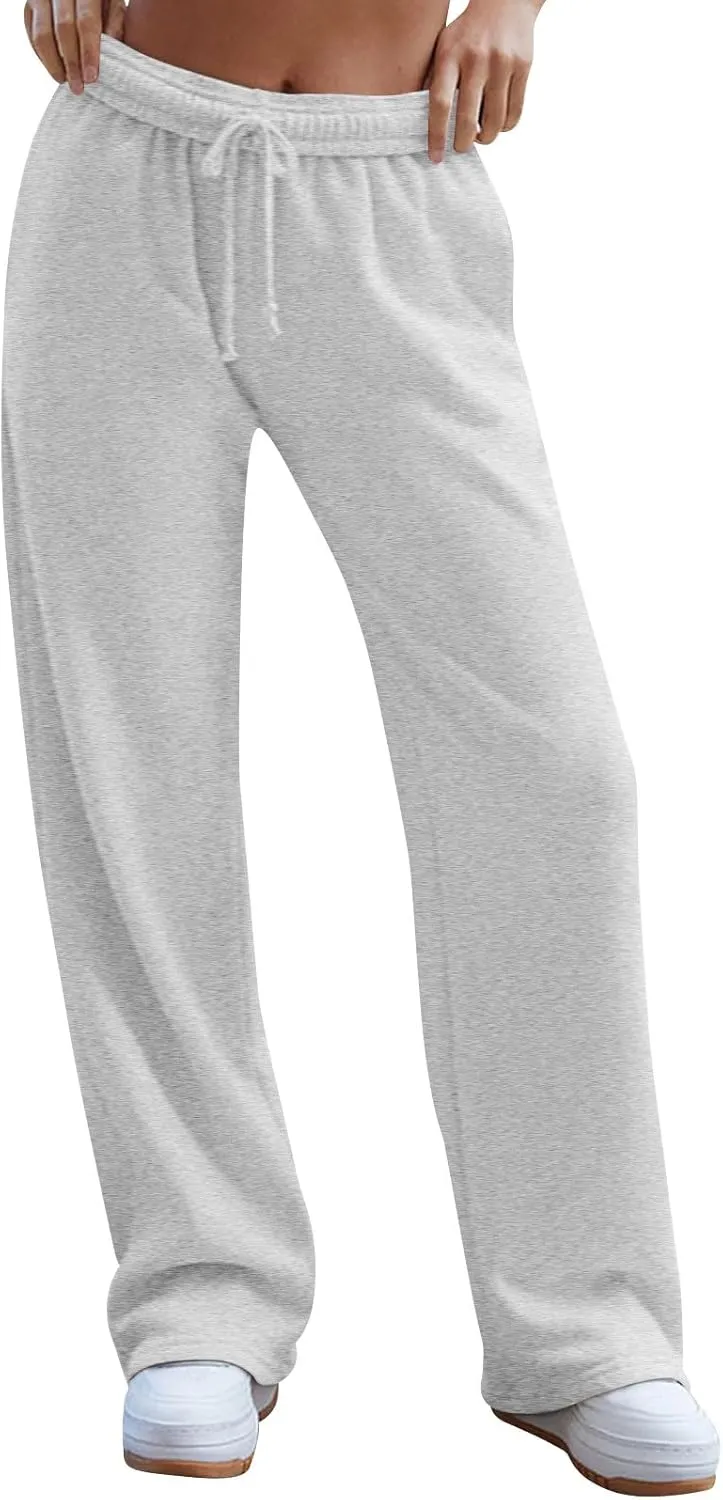 Lightweight Wide Leg Sweatpants Women 2025 Trendy Interior Drawstring High Waist Sweat Pants Baggy Lounge Jogger Pants