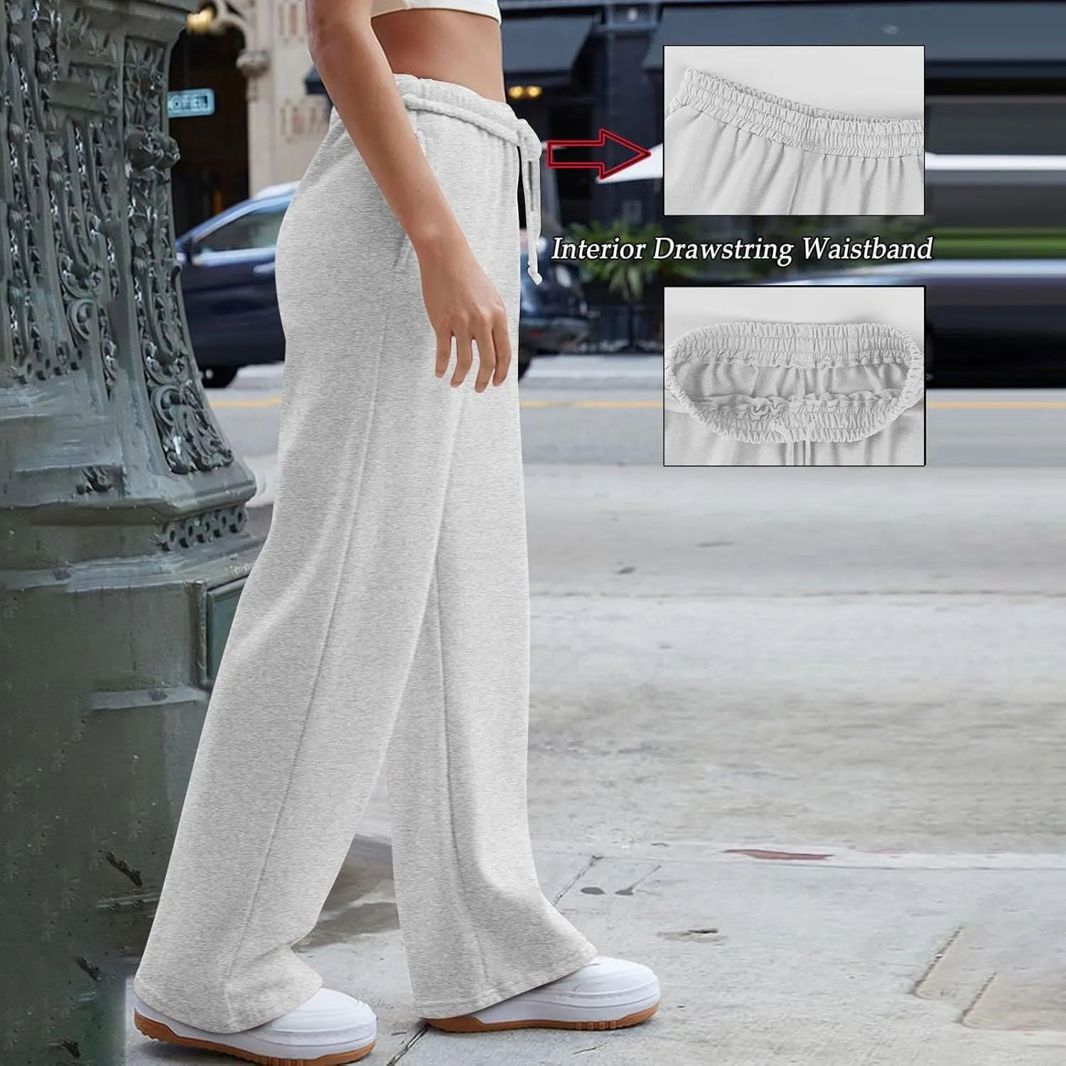 Lightweight Wide Leg Sweatpants Women 2025 Trendy Interior Drawstring High Waist Sweat Pants Baggy Lounge Jogger Pants