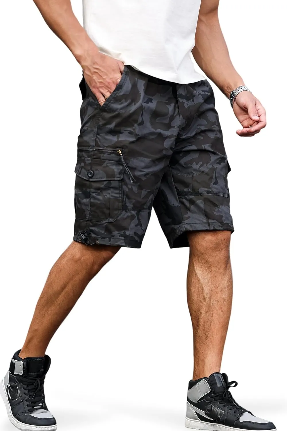 Men's Cargo Shorts with Multi-Pockets | Elastic Waist Cotton Relaxed Fit | 2025 Summer Casual