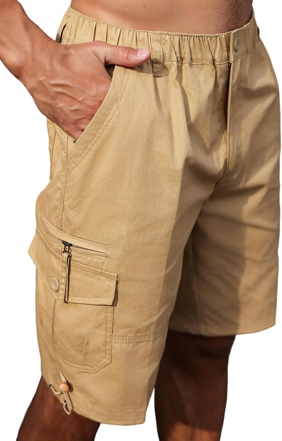 Men's Cargo Shorts with Multi-Pockets | Elastic Waist Cotton Relaxed Fit | 2025 Summer Casual