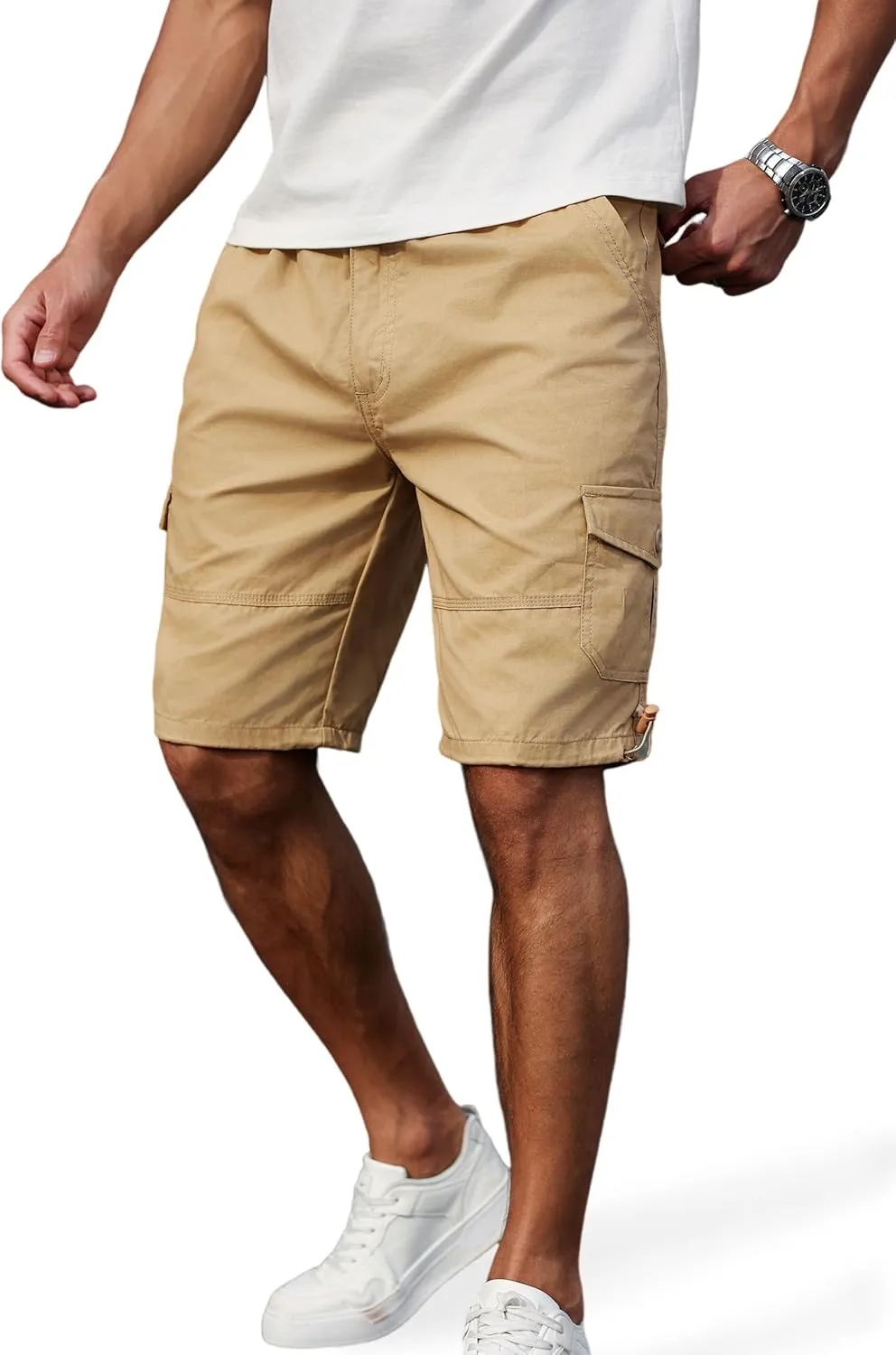 Men's Cargo Shorts with Multi-Pockets | Elastic Waist Cotton Relaxed Fit | 2025 Summer Casual