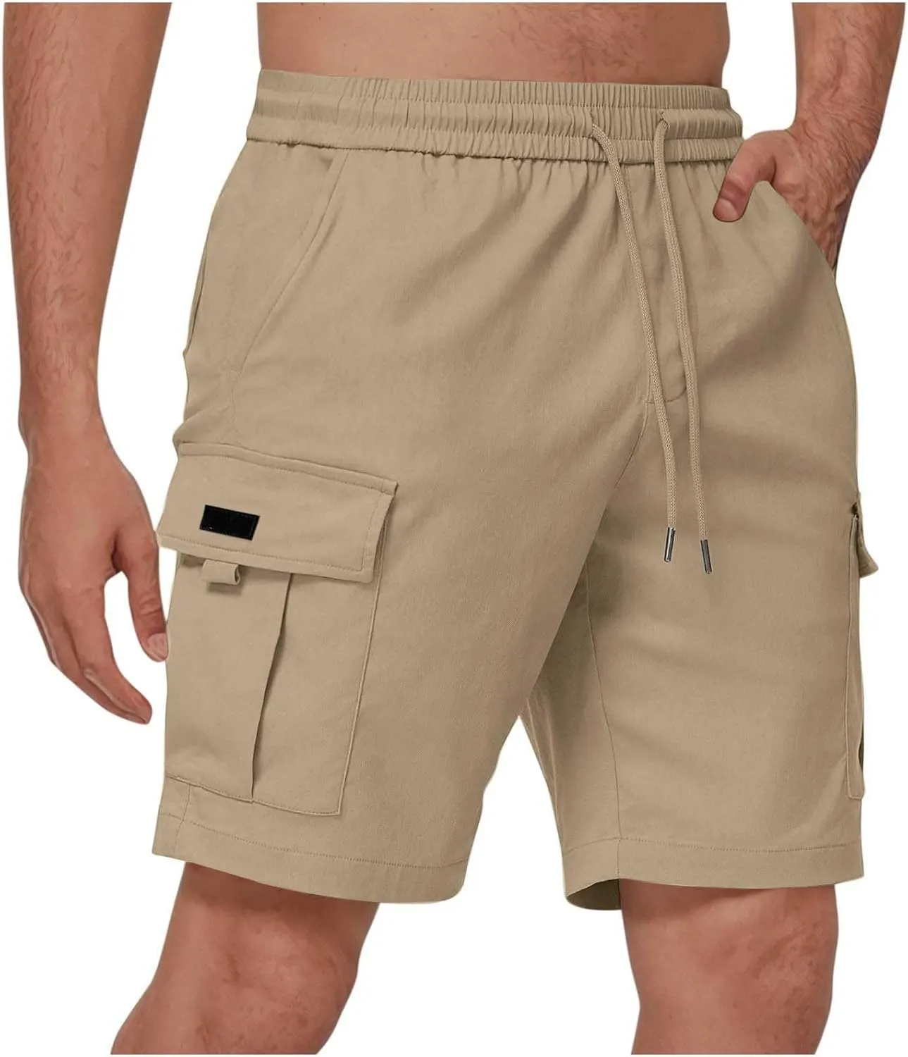 Men's Shorts Hiking Cargo Casual Outdoor Drawstring Elastic Waist Shorts Multi Pockets Fashion Summer Short Pants