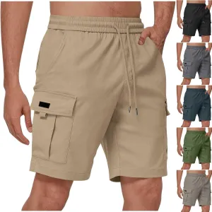 Men's Shorts Hiking Cargo Casual Outdoor Drawstring Elastic Waist Shorts Multi Pockets Fashion Summer Short Pants