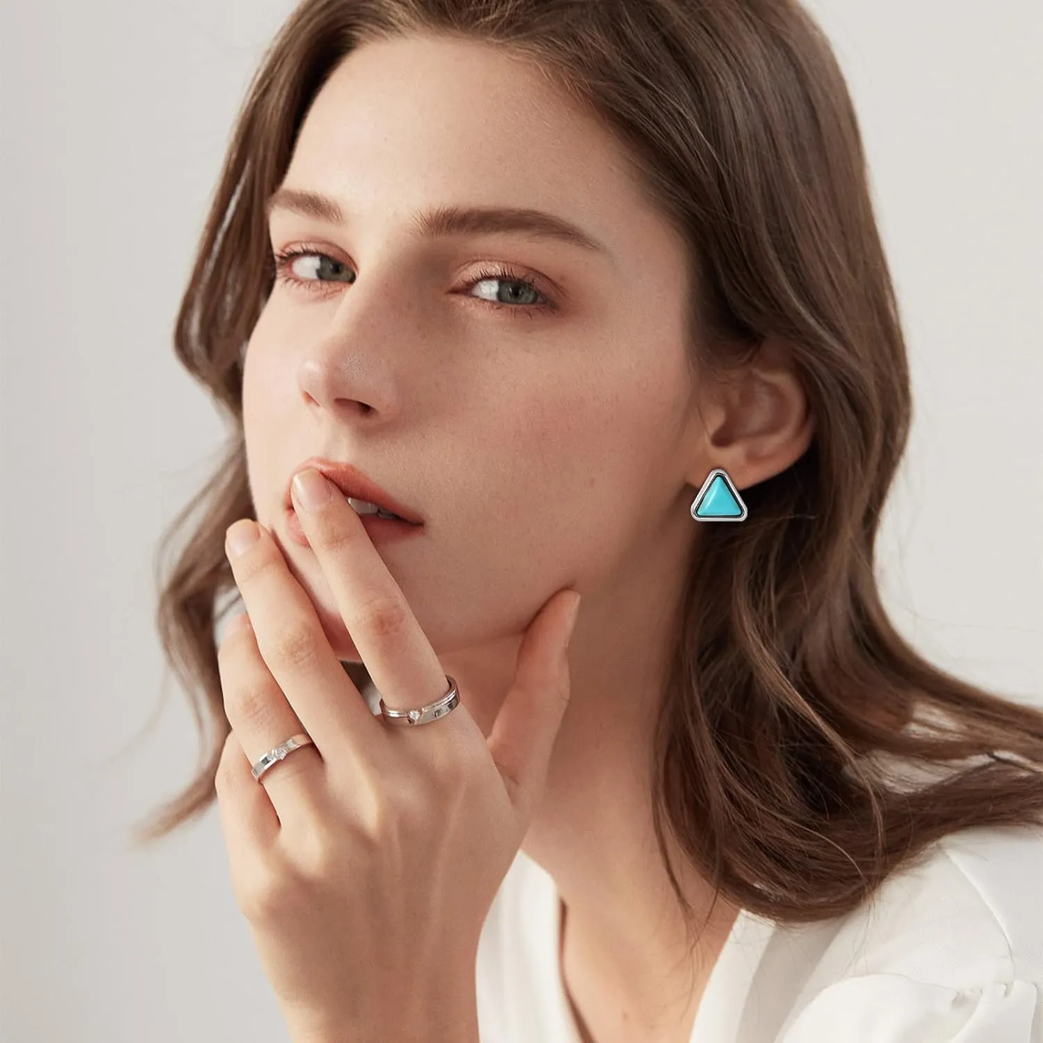NEWITIN 14 Pairs Turquoise Stud Earrings for Women Hypoallergenic Earring Turquoises Jewelry Gemstone Oval Round Flower Shape Square Studs Turquoise Earrings for Women