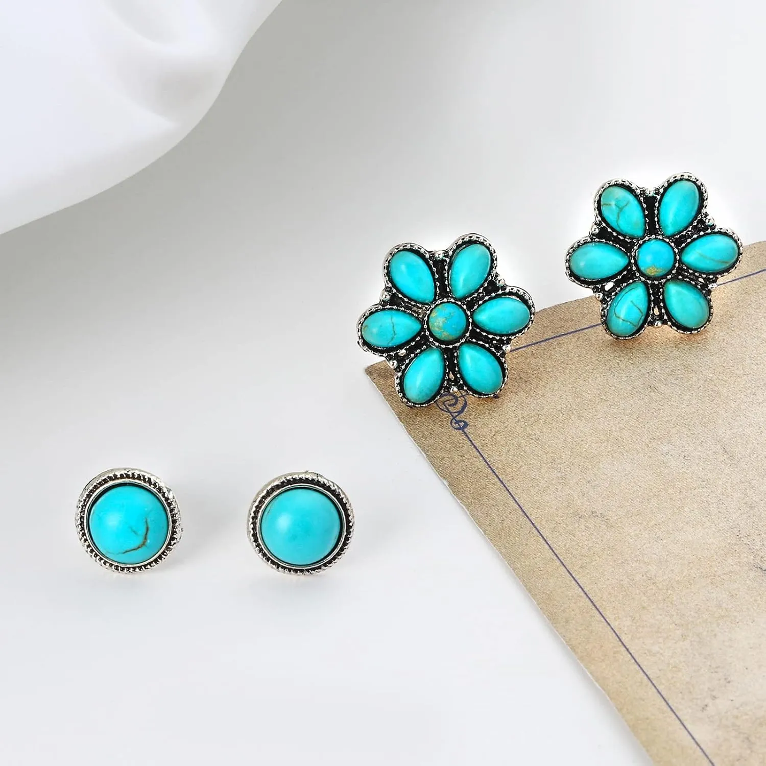 NEWITIN 14 Pairs Turquoise Stud Earrings for Women Hypoallergenic Earring Turquoises Jewelry Gemstone Oval Round Flower Shape Square Studs Turquoise Earrings for Women